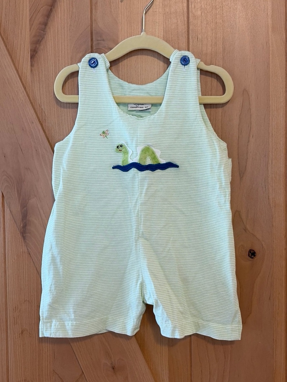Toddler Knit Jon Jon Green Stripe Romper 18 Mo USA Made Loch Ness Dino Unisex